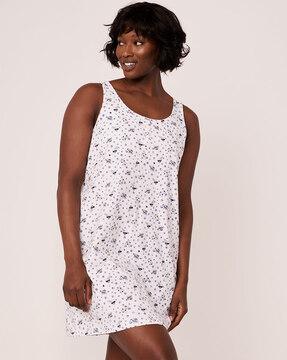 printed round-neck sleeveless chemise