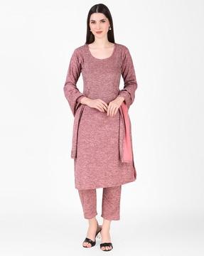 printed round-neck straight kurta set