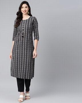 printed round-neck straight kurta