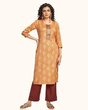 printed round-neck straight kurta