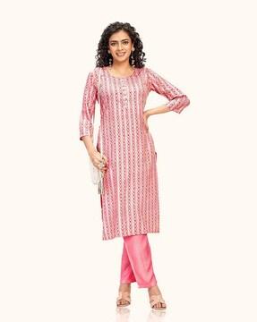 printed round-neck straight kurta