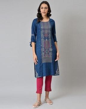 printed round-neck straight kurta