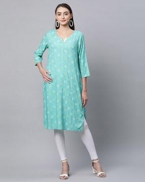 printed round-neck straight kurta