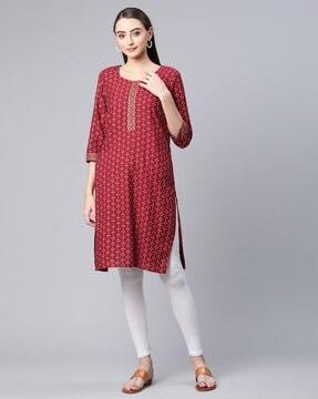 printed round-neck straight kurta