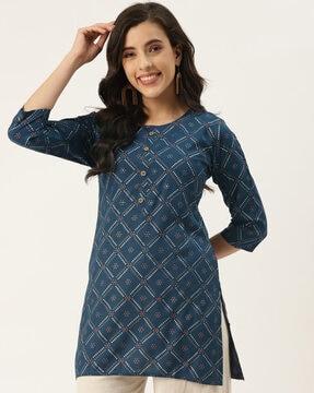 printed round-neck straight kurta