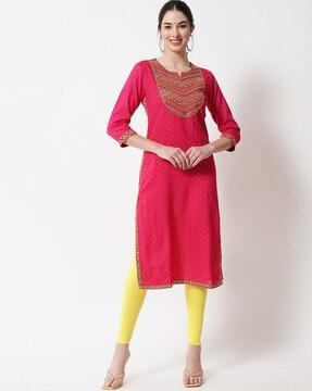 printed round-neck straight kurta