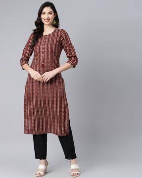 printed round-neck straight kurta