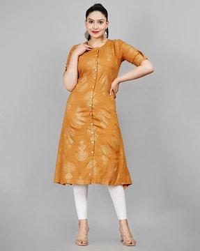 printed round-neck straight kurta