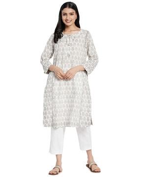 printed round-neck straight kurta