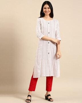 printed round-neck straight kurta