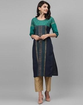 printed round-neck straight kurta