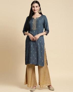 printed round-neck straight kurta