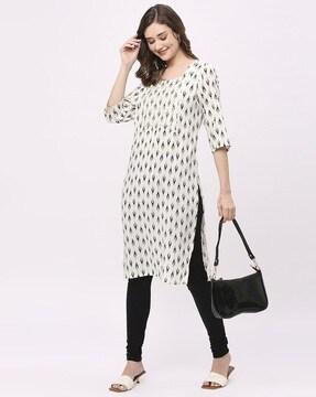 printed round-neck straight kurta