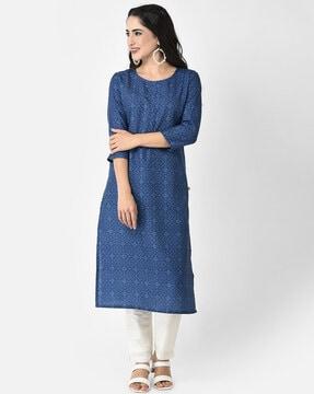 printed round-neck straight kurta