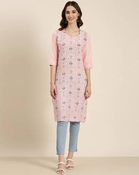 printed round-neck straight kurta