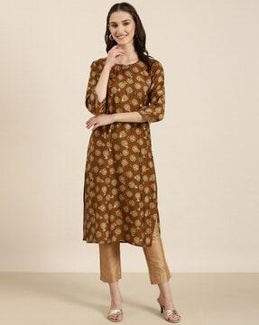 printed round-neck straight kurta