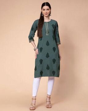 printed round-neck straight kurta