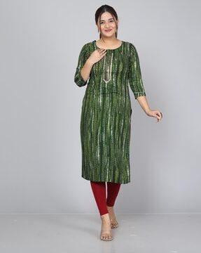 printed round-neck straight kurta