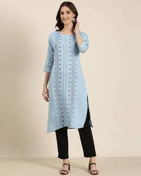 printed round-neck straight kurta