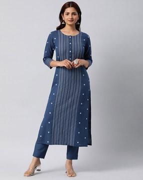 printed round-neck straight kurta