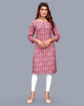 printed round-neck straight kurta