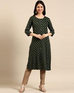 printed round-neck straight kurta