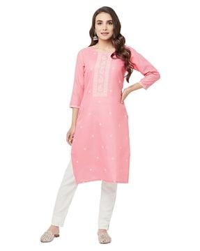 printed round-neck straight kurti