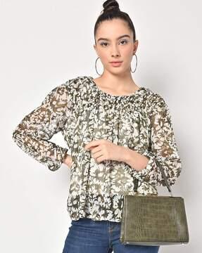 printed round-neck top with camisole