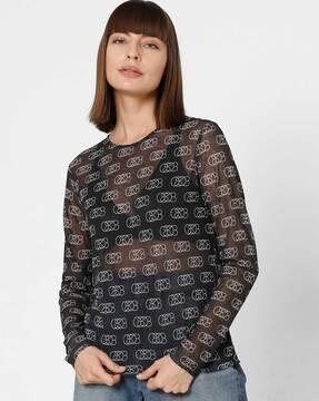 printed round-neck top with full sleeves