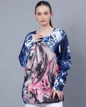 printed round-neck top with full sleeves