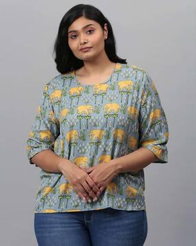 printed round-neck top