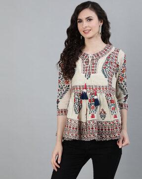 printed round-neck top