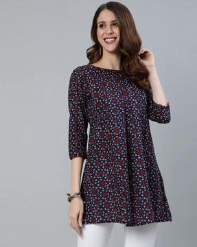 printed round-neck tunic