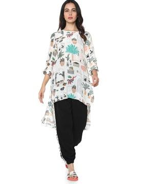 printed round-neck tunic