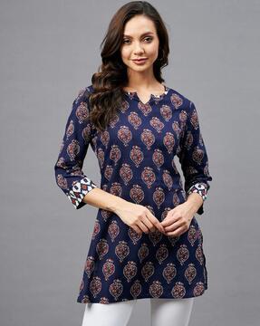 printed round-neck tunic