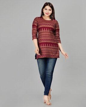 printed round-neck tunic