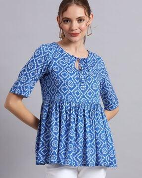 printed round-neck tunic