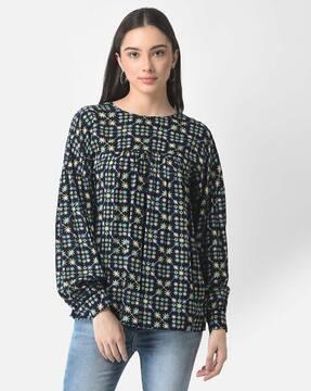 printed round-neck tunic