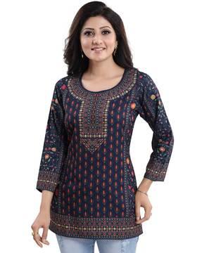 printed round-neck tunic