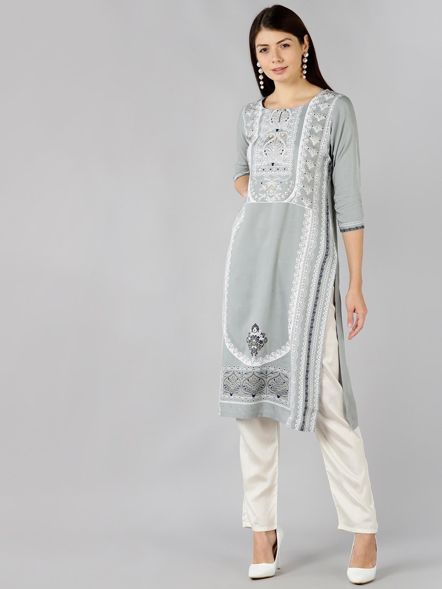 printed round neck womens kurti