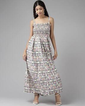 printed ruched a-line dress