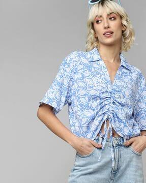 printed ruched crop shirt