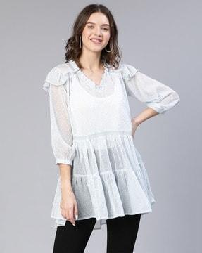 printed ruffled tunic with camisole