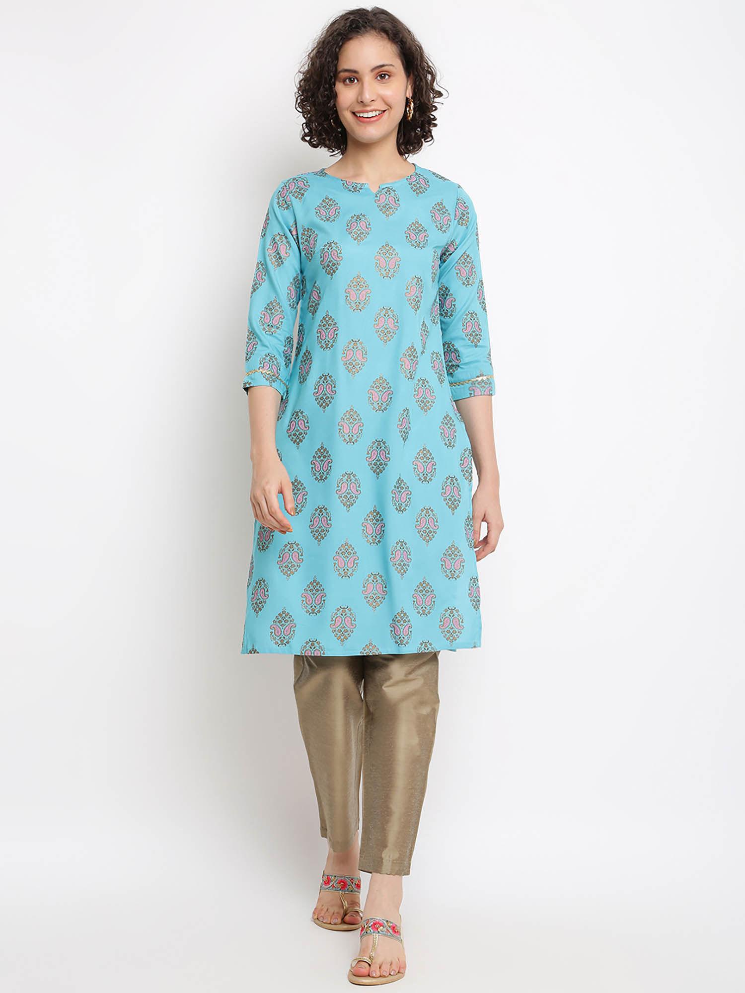 printed sage green straight kurta