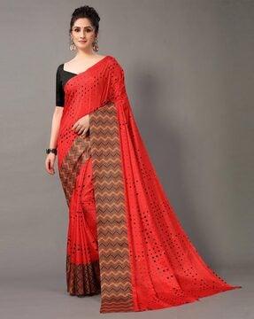 printed saree with attached blouse piece