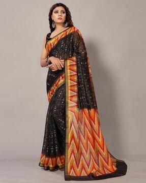 printed saree with contrast border with unstitched blouse