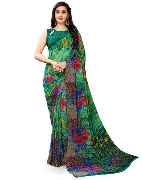 printed saree with contrast border