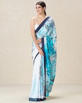 printed saree with contrast border