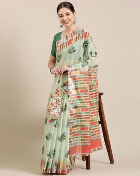 printed saree with contrast border