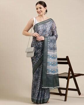 printed saree with contrast border